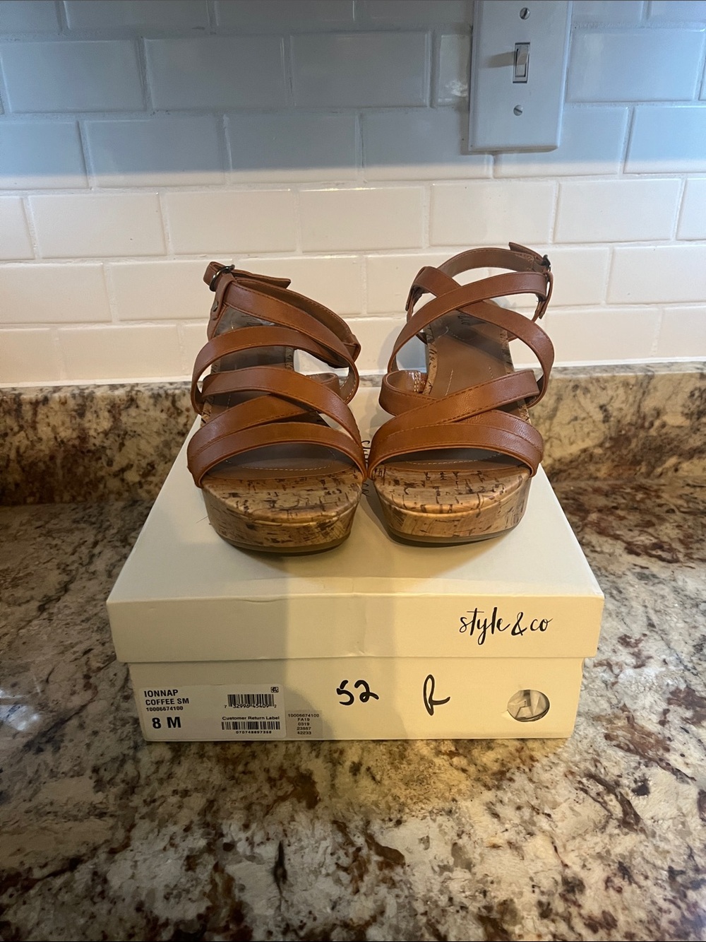 New in box! Style & Co. Brown Strappy Cork Wedge Sandals